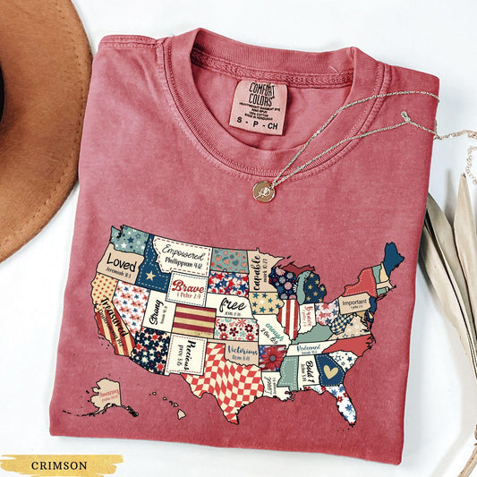 Comfort Colors® Retro America USA Map Shirt, God say you are Tee, Bible Verse 4th July, USA Flag, Independence Day, Patriotic Christian Gift