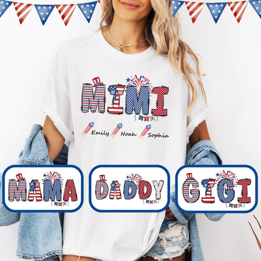 Personalized Grandma Shirt, Patriotic Nana 4th Of July Grandma And Grandkid Name Shirt, Patriotic 4th of July Grandma Shirt,4th Of July Mimi