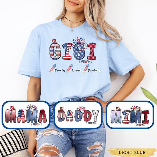 Personalized Grandma Shirt with Grandkids Name, Patriotic Nana 4th Of July Shirt, Fourth of July Mama Shirt, Patriotic Mimi Gift, Nana Gifts