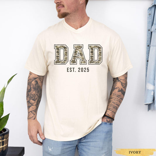 Comfort Colors Custom Camo Dad Shirt, Camouflage Dad Shirt, Retro Dad Shirt, Dad Announcement, New Dad Gift, Fathers Day Gift for Husband