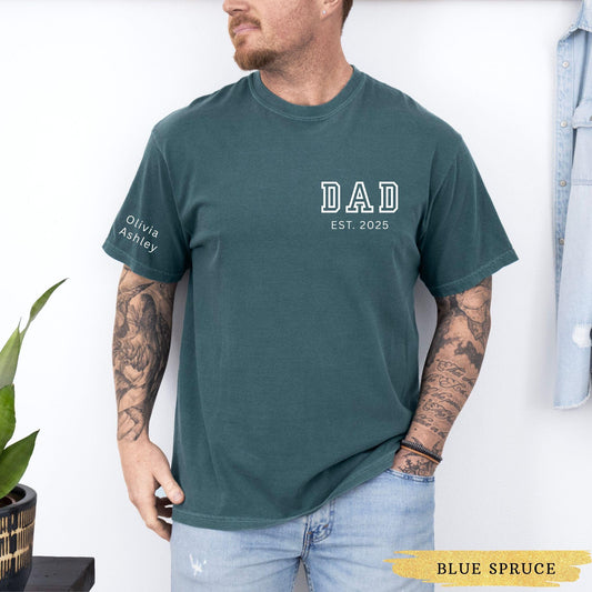 Comfort Colors® Custom Dad Shirt with Kids Names,Dad Est Year T Shirt, Personalized Girl Dad Shirt, First Fathers Day Gift, Dad Announcement